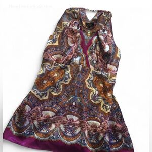 Nicole Miller paisley-print halter-neck top with metal hardware accents.